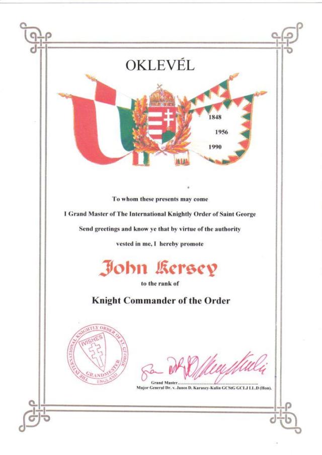 Honours and awards: Knightly Order of St George the Martyr and Honorary ...